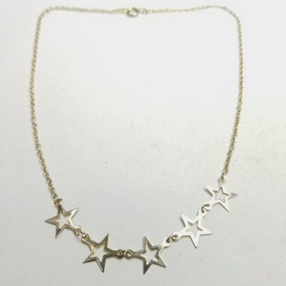 Vintage Five Stars Gold Tone Chain Necklace, Celestial Space Style, Estate - Picture 1 of 6